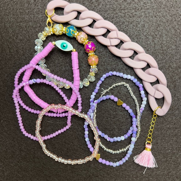 Flirty Boho Purple Bracelets Set of Nine - Trendy Fun Stacked Bracelets Set - Picture 11 of 11